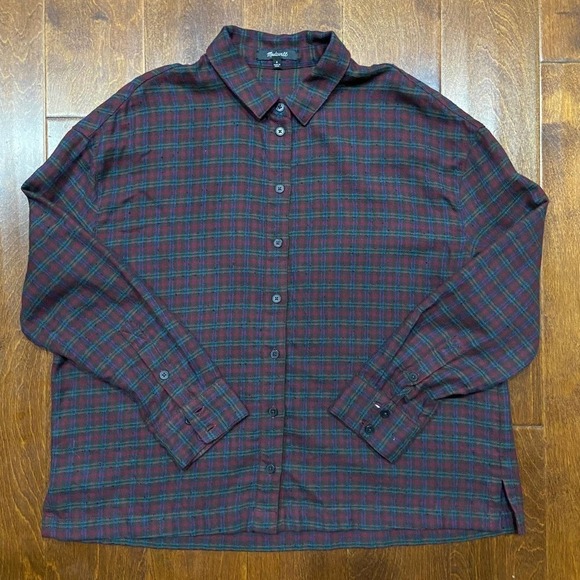 Madewell Red Green Plaid Checkered Lightweight Flannel Women's Size Small - Picture 3 of 10